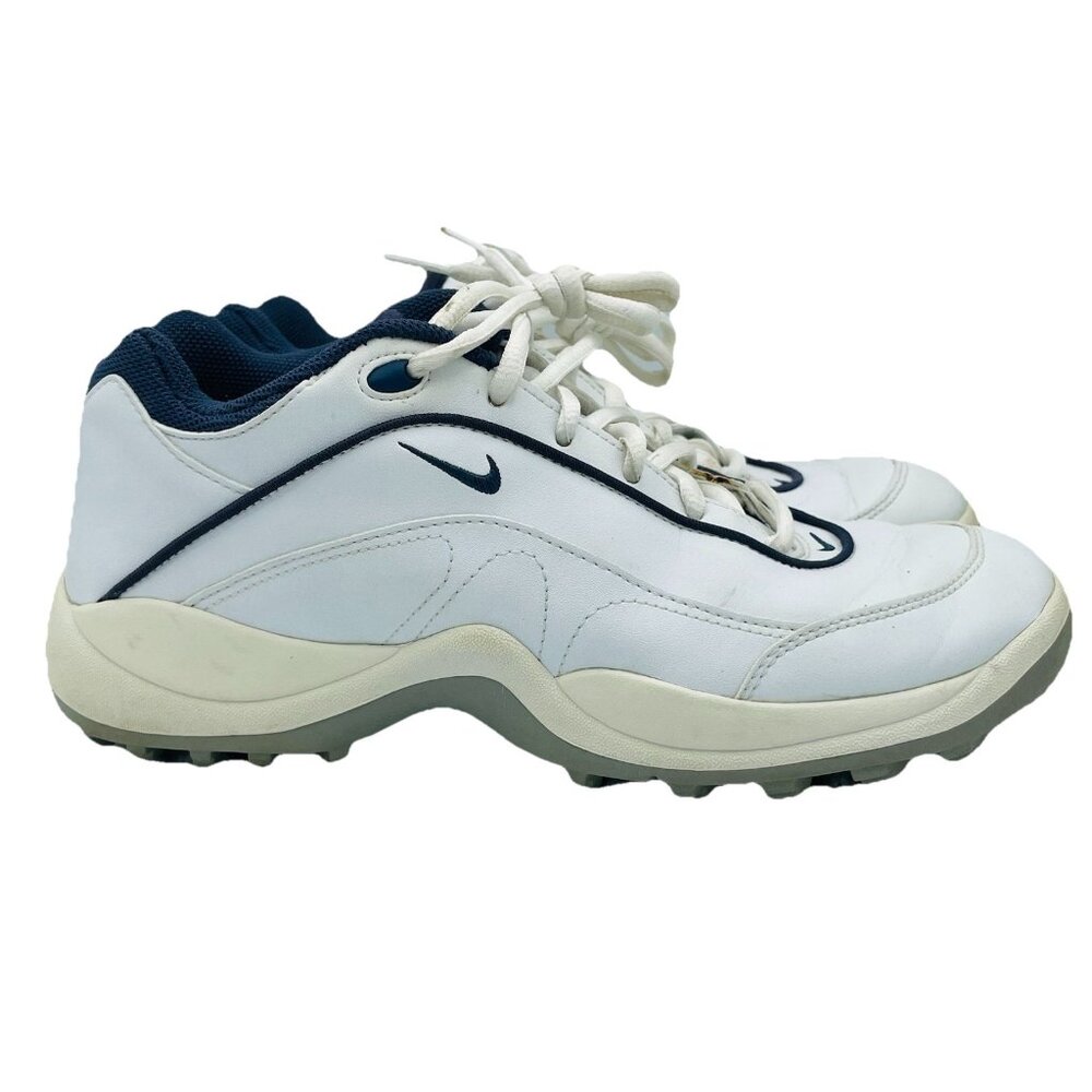 Nike Shoes Womens Size 7 White Blue Lady Comfort Golf Spiked Sneakers Lace Up